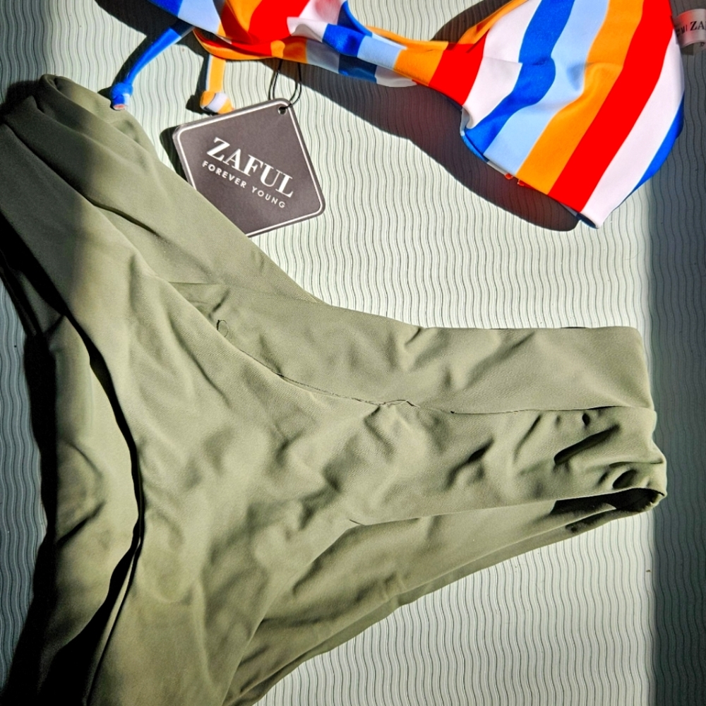 ZAFUL women's bikini set stripped and hazel green